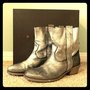 Charles David Metallic Silver "Groove" Ankle Boots